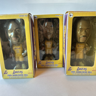 Set Of 3 NBA Los Angeles Lakers 2004 Basketball Bobbleheads Malone George Payton