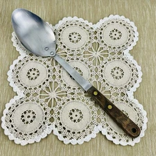 Vintage Robinson Knife Co. Solid Serving Spoon Wooden Handle 12”