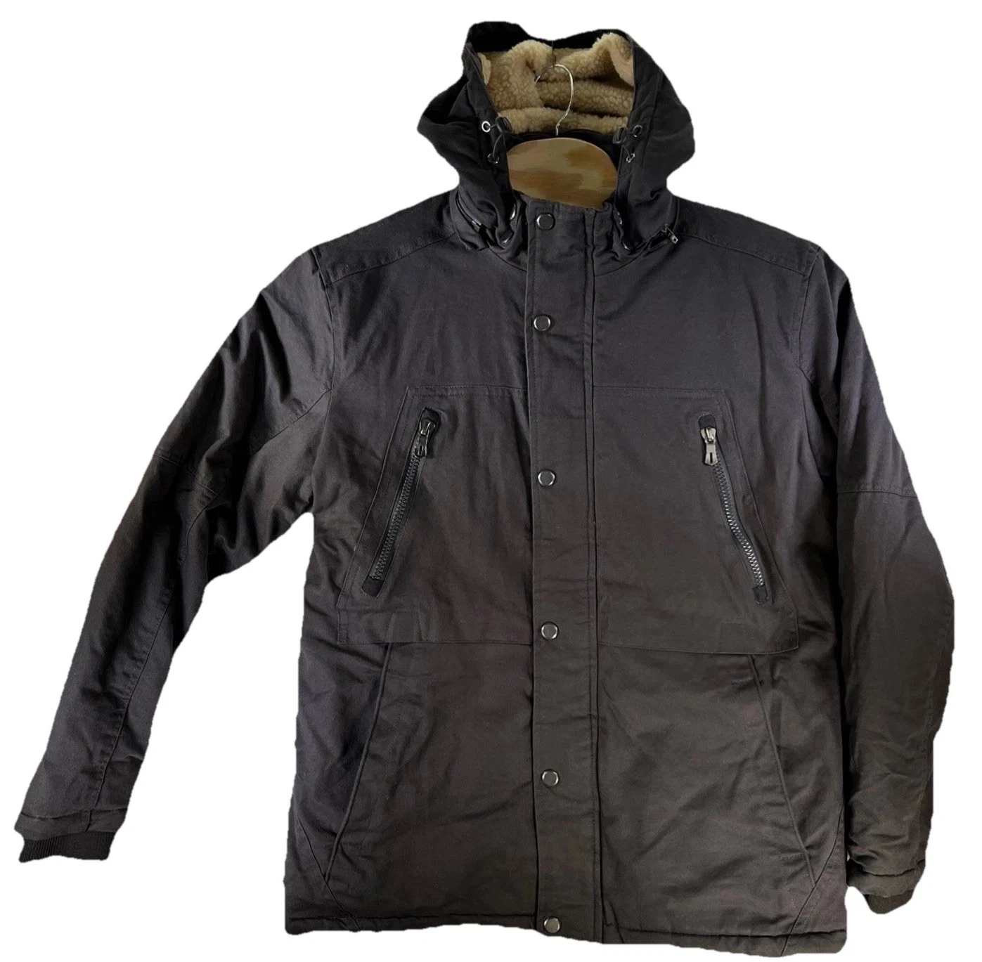 WenVen Men's Winter Cotton Sherpa Lined Military Parka Warm Jacket Hooded
