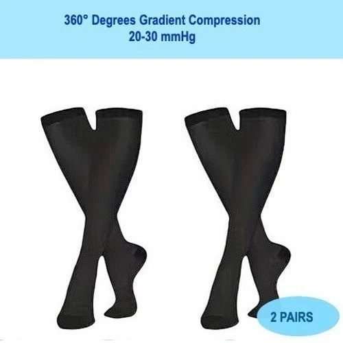 Calcetines De Compresión Unisex Negros De Punto Acanalado 2 Pares 20-30 mmHg XXL