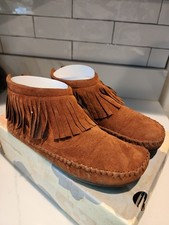 Leather Fringe American Indian Western Moccasins Shoe Size 7 Orig. Box