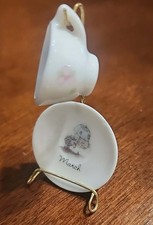 VTG Porcelain Floral Tea Cup Dish Plate Set w/ Display Dollhouse Miniature Mini