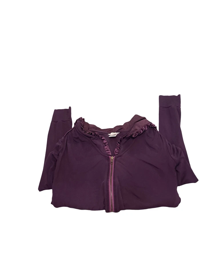 RARE Beach Bunny Y2K Satin Ruffle Full Zip Hoodie|Plum Purple Loungewear Size S - Image 3 of 4