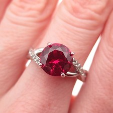 925 Sterling Silver Round-Cut Lab-Created Ruby  Real White Topaz Ring Size 7