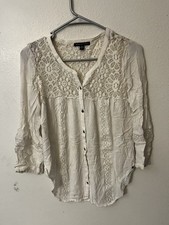 American Eagle Shirt Womens Sz Small White Boho Lace Feminine Festival Beauty