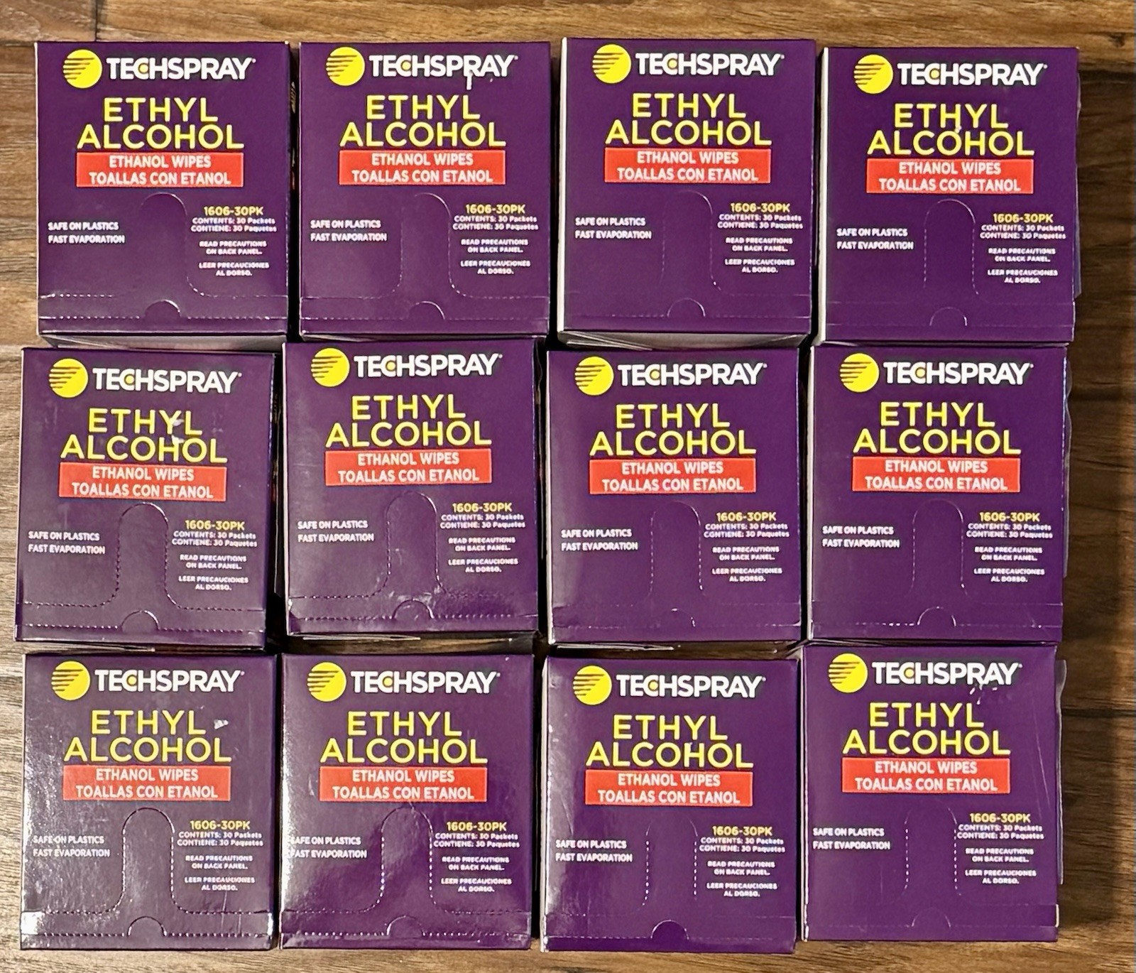 12 TechSpray 1606-30PK Ethyl Alcohol Cleaning Wipes Bulk Pack