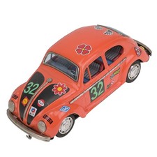 Taiwan Tin VW Beetle   Orange No. 32 Flower Power Racing   Bump  N Go