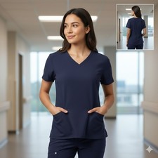 FIGS Technical Collection Scrub Top V Neck Navy Blue XL Casma Style