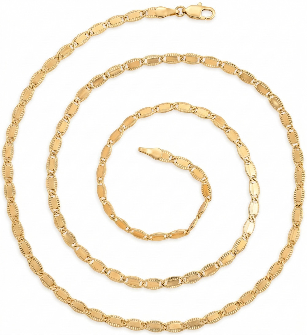 Collier maille ovale diamantée plaqué or 60 cm au design plat et finitions haute joaillerie