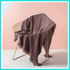 100 Cotton Throw Blanket for Couch, Bed, Waffle Weave Cable Knit Blanket wit...