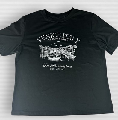 Venice Italy Graphic T-Shirt Black La Serenissima Gondola Print Men s Medium