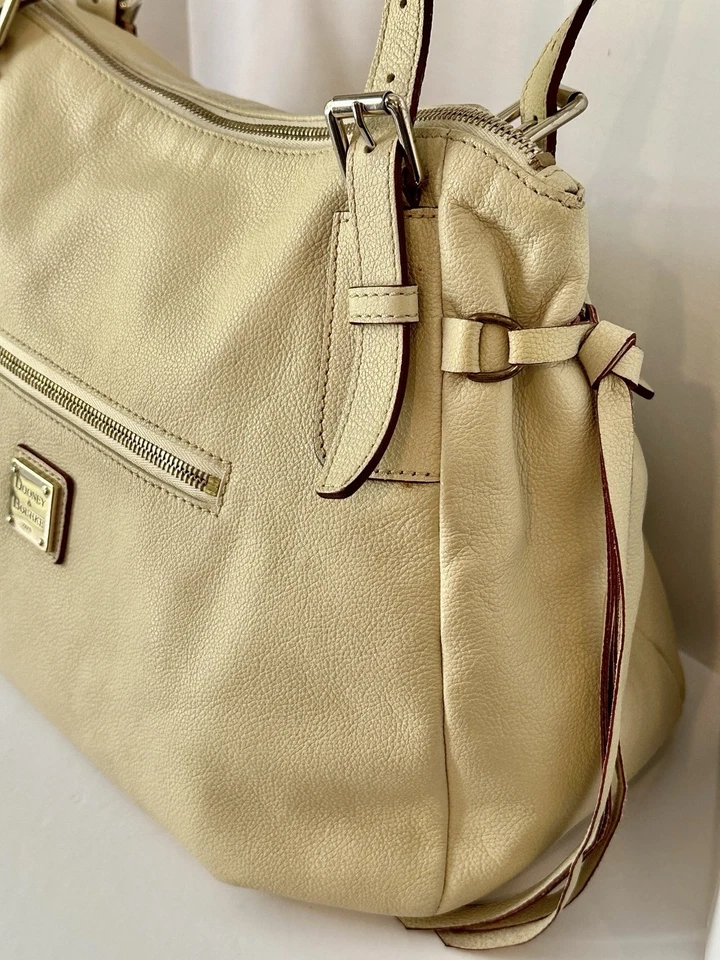 Bolso de Mano DOONEY & BOURKE 1975 Auténtico Vintage Cuero Guijarro Marfil Foto 4 de 4