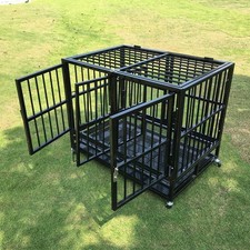 XXL Heavy Duty Pet Dog Cage Strong Metal Crate Kennel Playpen with Wheels &Tray