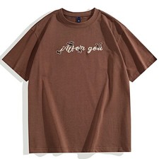 2026 Summer New Pure Cotton T-Shirt Man Retro Loose Casual Letter Embroidered Sh