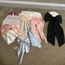 7 Hair Bow Clip Lot Of 7 Black Pink White