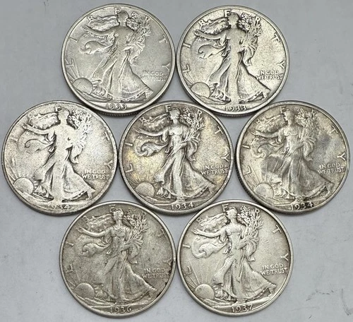 Lot of 7 (1933-S To 1937-S) Walking Liberty Half Dollars VG-XF Details