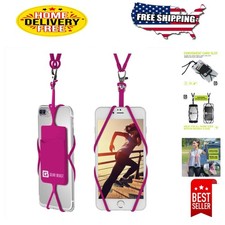 Stylish Hot Pink Universal Cell Phone Lanyard with Card Pocket  Neck Strap
