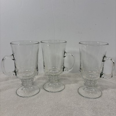 Set Of 3 Libby irish glass pedestal coffee mugs - 2 rings - 5 3/4 