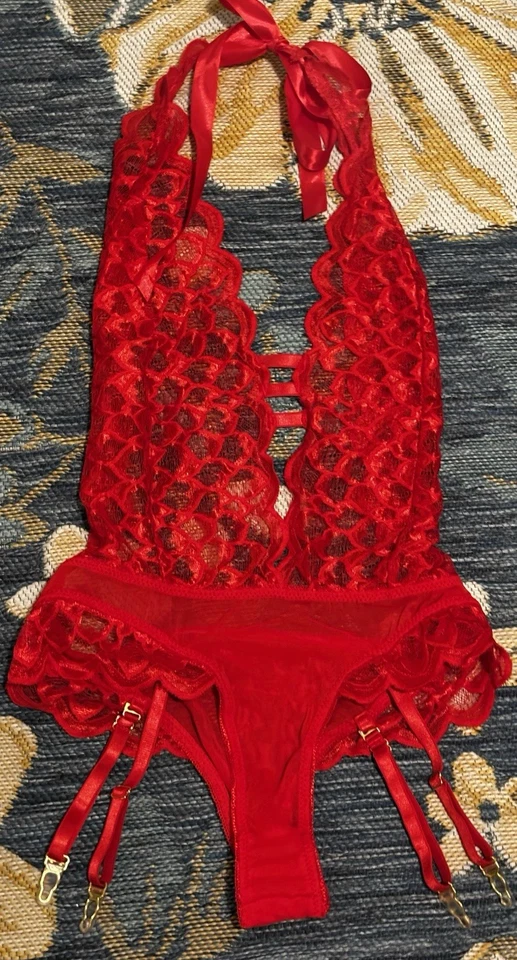 Correas de liga extraíbles de peluche rojas de una pieza para mujer talla pequeña nuevas sin etiquetas Foto 2 de 4