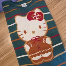 Sanrio Hello Kitty Kids Christmas Striped Knit Crewneck Pullover Sweater Size XL