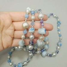 Vintage Long Blue Beaded Single Strand Necklace 26 Inch Long with Clasp