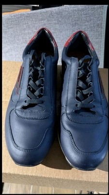 BALLY GALAXY RUBBERIZED LEATHER TRAINER ''NAVY/RED''. 9 EU/ 10 US