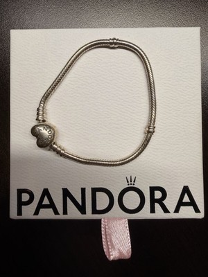 Pandora S925 ALE Heart Clasp Snake Chain Bracelet 17cm 6.7  Sterling Silver Box