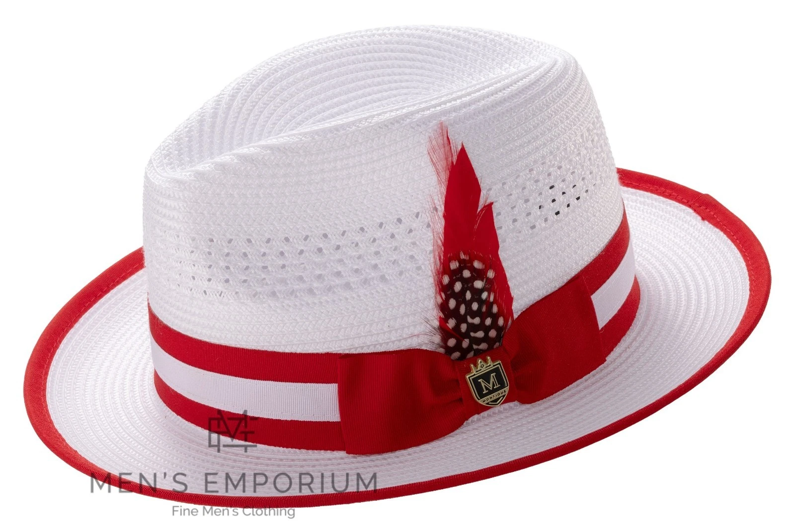 NEW Mens Montique Dress Hat Summer Spring Fashion Straw Fedora 2 Tone Red White
