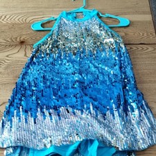 Girls Blue Sequin Dance Dress with Attached Shorts Polyester