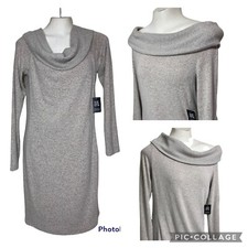 Sweater Dress Women Size Large Cowl Neck Lightweight Stretch Soft Knit NEW