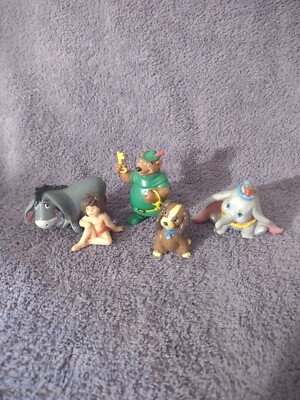 Vintage Lot of 5 Walt Disney Productions Figures - Eeyore, Lady, Dumbo, 2 Others