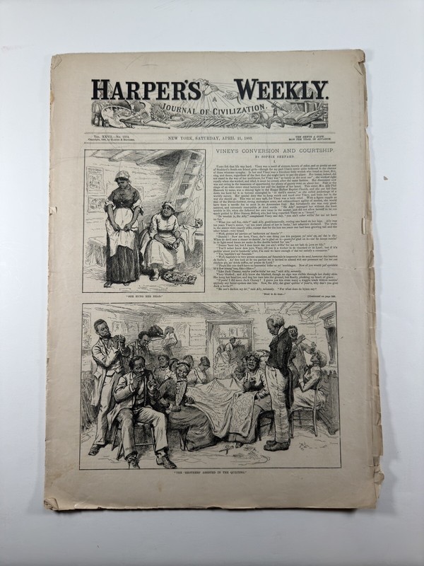 Harper’s Weekly April 21, 1883-Bros Quilting-Viney’s Courtship-Crane Lib. MA