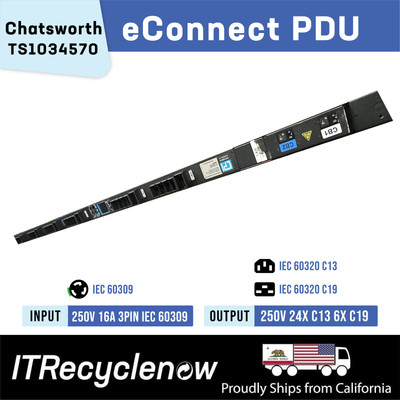 3-Pin IEC60309 eConnect PDU 24x C13 6x C19 1Ph 250V Chatsworth TS1034570 2CB 16A