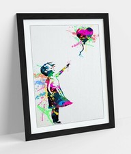 BANKSY, BALLOON GIRL RAINBOW SPLASH ART -FRAMED WALL ART PICTURE PRINT