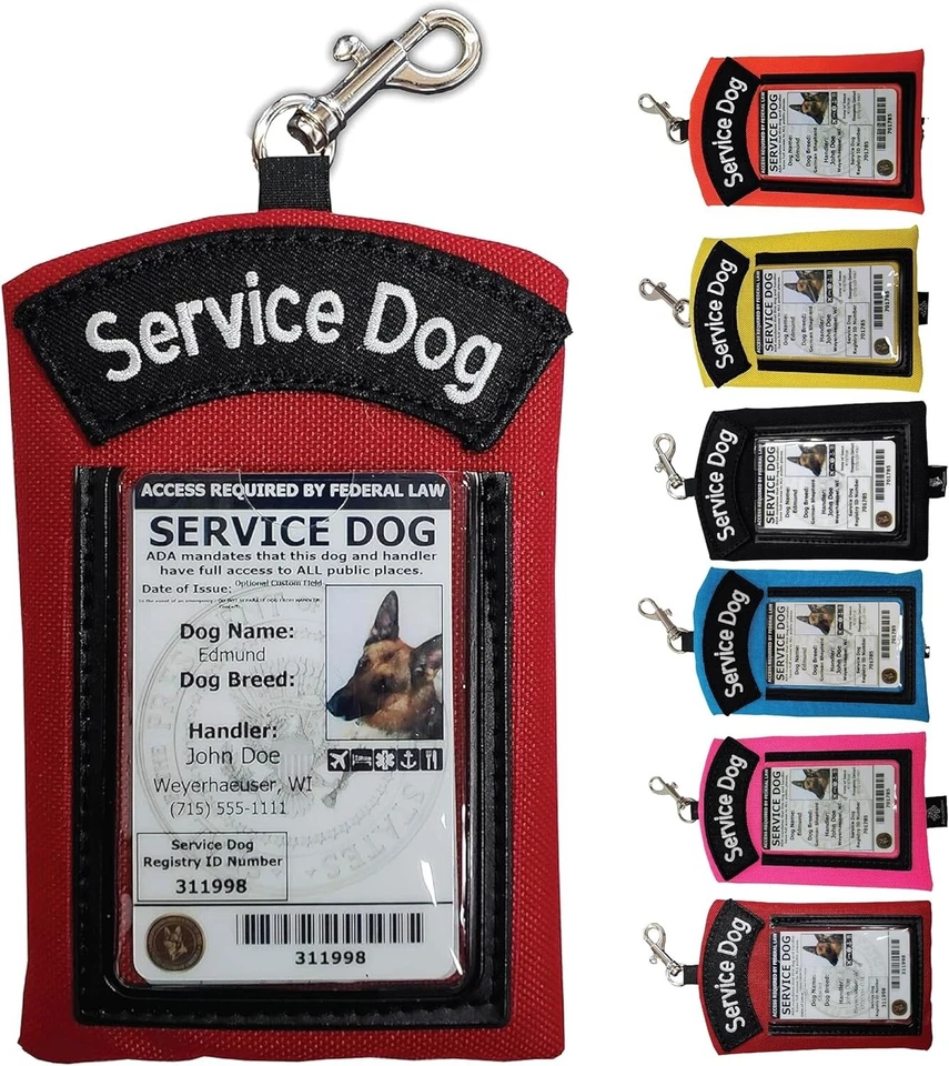 Portainsignia de identificación de perro de servicio rojo compacto con bolsillo seguro con cremallera - 5""x4"" Foto 3 de 4