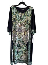 Studio One NY Elegant Shift Dress Size 24W Multicolor Whimsical 3/4 Sleeves NWT