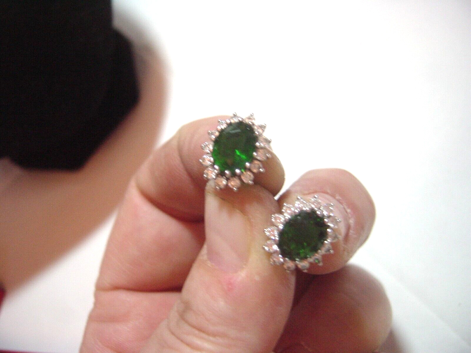 Stunning Solid Silver oval Earrings-superb green … - image 5