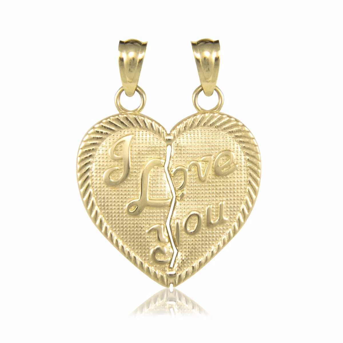 10K Solid Gold I Love You Half Heart Pendant - Necklace Charm Men | eBay