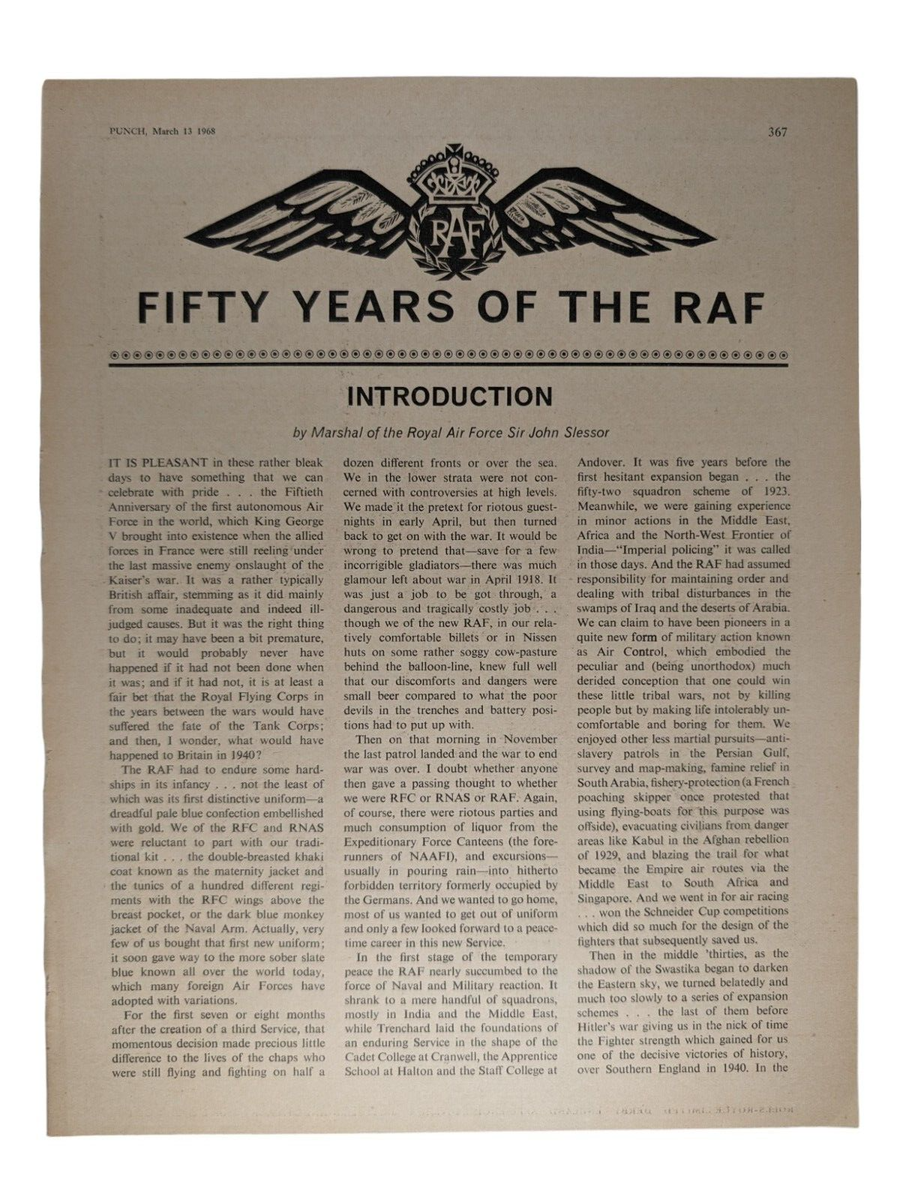 【USED】THE 50TH ANNIVERSARY OF THE R・A・F Royal Air Force RAF 50th Anniversary 1968 Punch UK Feature