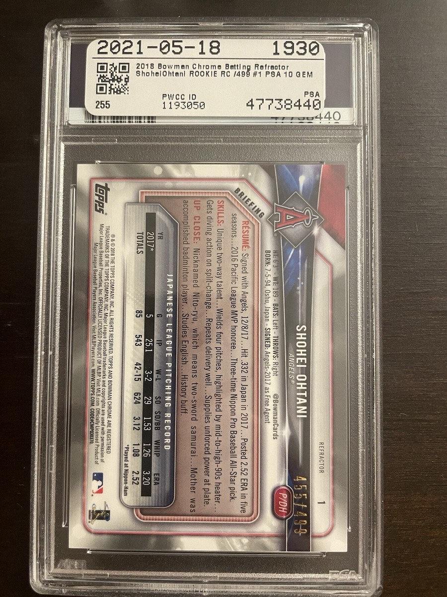 PSA 10 2018 Bowman Chrome #1 Shohei Ohtani Batting Refractor RC