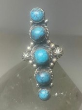 Long Turquoise ring southwest sterling silver women girls