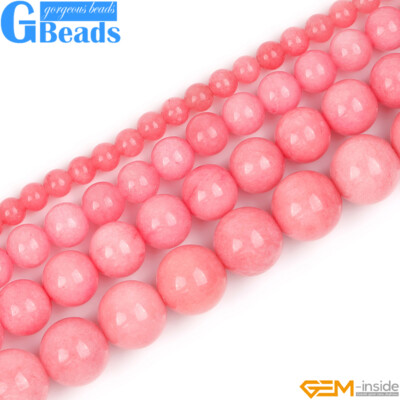 Round Gemstone Pink Jade Beads Porcelain Loose Beads For Jewelry Making 15'' 8mm