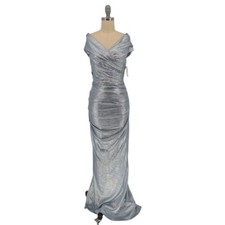 01433 Eliza J Sparkle Ruched Maxi Dress Silver Size 2 formal wedding black tie
