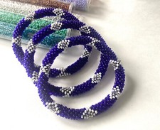 One Pc Dark Blue Nepal Roll Over Bracelet. Seed Beads as Shown Beaded Jewelry