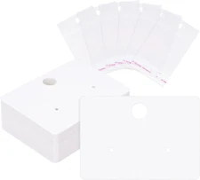 100Pcs Earring Display Cards, 2X1.4 in White Stud Paper Holder Tags with 100Pcs