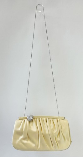 Vintage JUDITH LEIBER Satin Clutch Shoulder Bag Small Yellow Silver Hardware - Picture 2 of 18