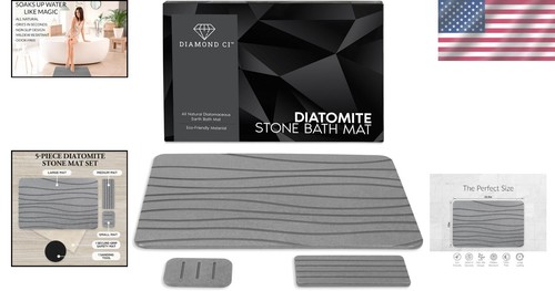 Stylish Dark Gray Bath Mat Set - Super Absorbent Non-Slip Diatomite 23.5 x 15 in - Picture 2 of 11