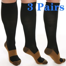 3Pair Copper Compression Socks Women Man Durable Hose Graduated Support Stocking