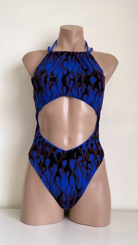 Schminke 🔥 Flames fire Monokini pole dance wear mesh UV neon luminous bodysuit - Picture 38 of 45