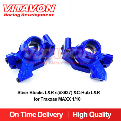 Vitavon Alu CNC Steer Blocks L&R s(#8937)&C-Hub L&R for Traxxas MAXX 1/10 BLUE